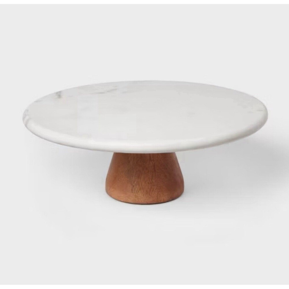 Project 62 Marble & Wood Cake Stand Pedestal Serving Display NEW